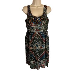 Anna Sui Anthroplogie Dress 6 Fit & Flare Beaded Tank knee Length Tea Brunch